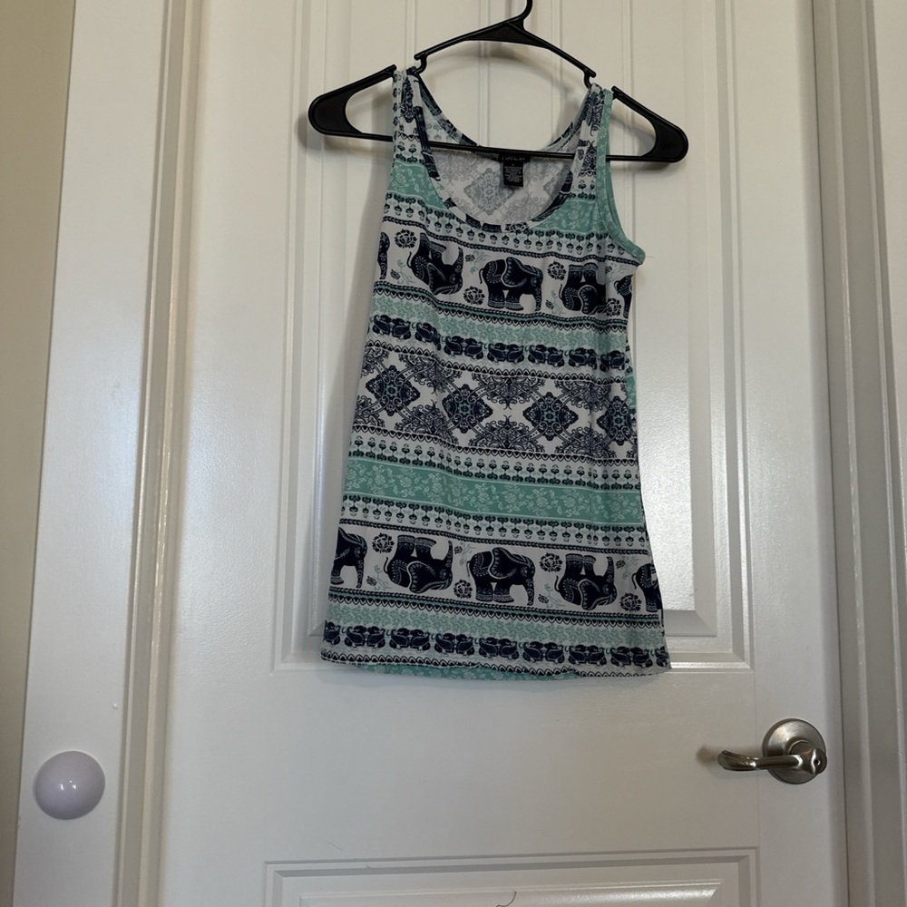 Rue21 Elephant Pattern Tank Top - Teal and Navy
